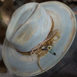 🩵Distressed Tiffany Blue Rancher Hat 🩵 Size Medium  custom wide Fedora