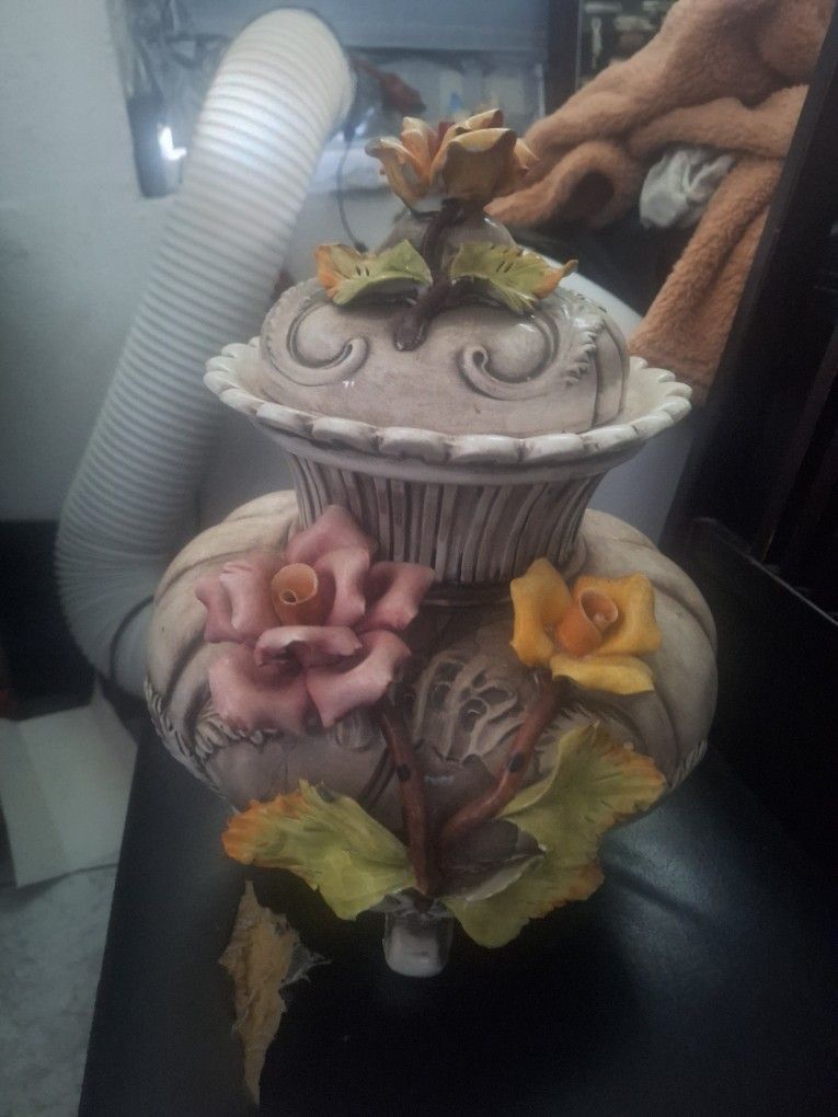 Vintage Italian-style ceramic floral urn