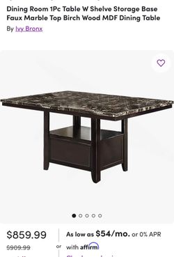 Dining Room 1Pc Table W Shelve Storage Base Faux Marble Top Birch Wood MDF Dining Table