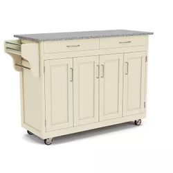 Brand New White Kitchen Cart Salt & Pepper Granite