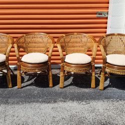 Pelangi Lounge Chairs Natural Rattan Wicker Handmade Design with Thick Cream Cushion, Cognac