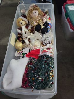 Assorted Christmas Decorations With Storags Bin Included 