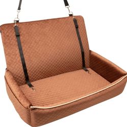 Large Dog Car Seat Under 70 lbs or 2 Small, Brown, Seat Belt Attach NEW