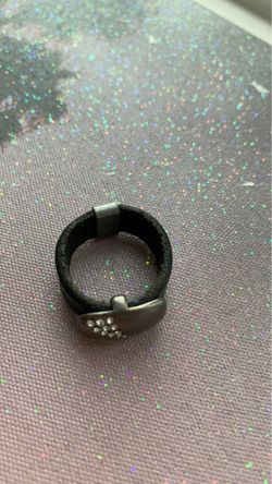 Leather/st steel ring, size 8