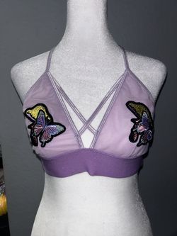 purple butterfly and mushroom mesh bralette top - Size S/M