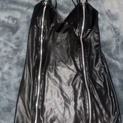 Black Leather Zip Up Dress