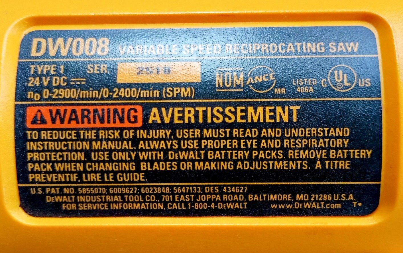 DeWalt 24 Volt Cordless Reciprocating Saw