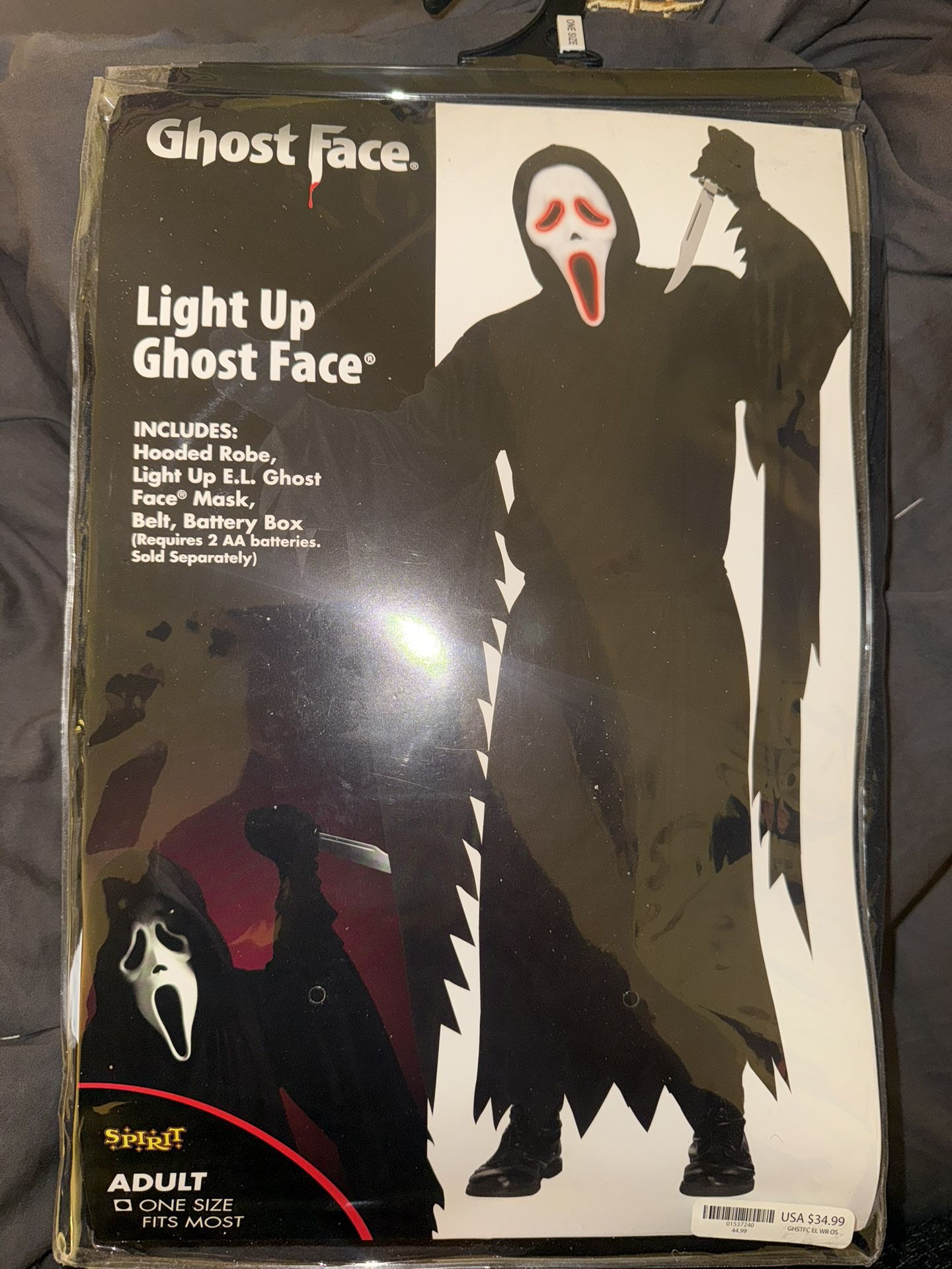 Ghost Face Light-Up Costume – Hooded Robe + LED Mask (NEW/Never Worn)