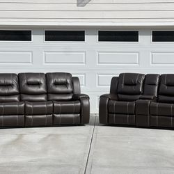 ⚪️ Brand New Leather Reclining Sofa & Love Seat