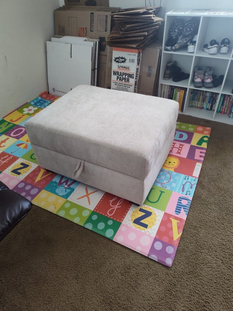 Plush Storage Ottoman And Decorative Matching Pillows