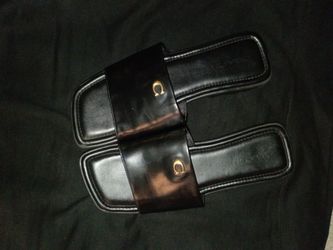 Coach Women’s Black Leather Slide Sandals w/ Gold C Logo – Size 9.5
