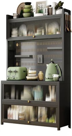 5-Tier Kitchen Storage Cabinet – Multifunctional Unit with Semi-Transparent Flip-Down Doors; Available in Two Styles; Suitable for Kitchen, Dining Roo