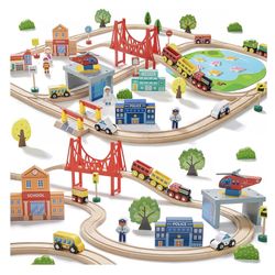 Tiny Land 110PCS Wooden Train Set