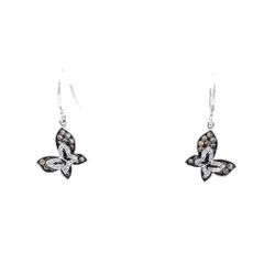14K White Gold 0.15CTW White Diamonds and 0.50CTW Brown Diamond Butterfly Earrings.