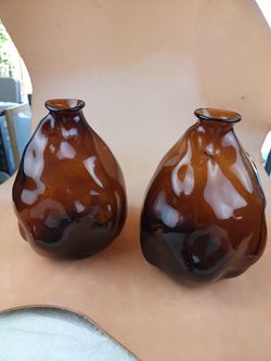 Brown Glass Oblong Vases Set Of 2