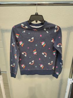 Athletic dark blue sweater, unicorns, girls, size L(10-12)
