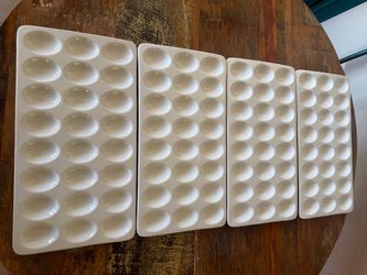 Food Network 24 Cavity Rectangle Deviled Eggs Trays Ceramic White ~ Set Of 4
