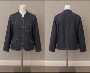Talbots Petites Classic Mandarin Collar Dark Blue Linen Blazer Jacket 2P