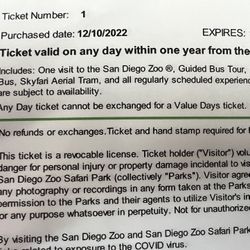 4 Any day 1 Day Pass To San Diego Zoo (4 Tickets)