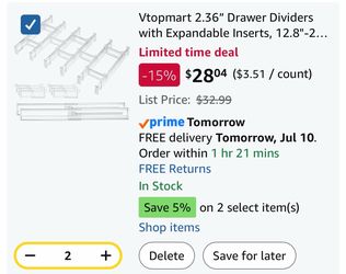 Vtopmart 2.36” Drawer Dividers with Expandable Inserts, 12.8"-22.3" Adjustable Kitchen Drawer Organizer, Clear Plastic Organizer Separator for Flatwar