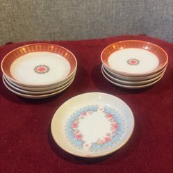 Never Use Vintage Collectible 9 Red & Gold Colors Dipping Sauce Bowls with Happiness Symbols-Tatung 大同瓷器
