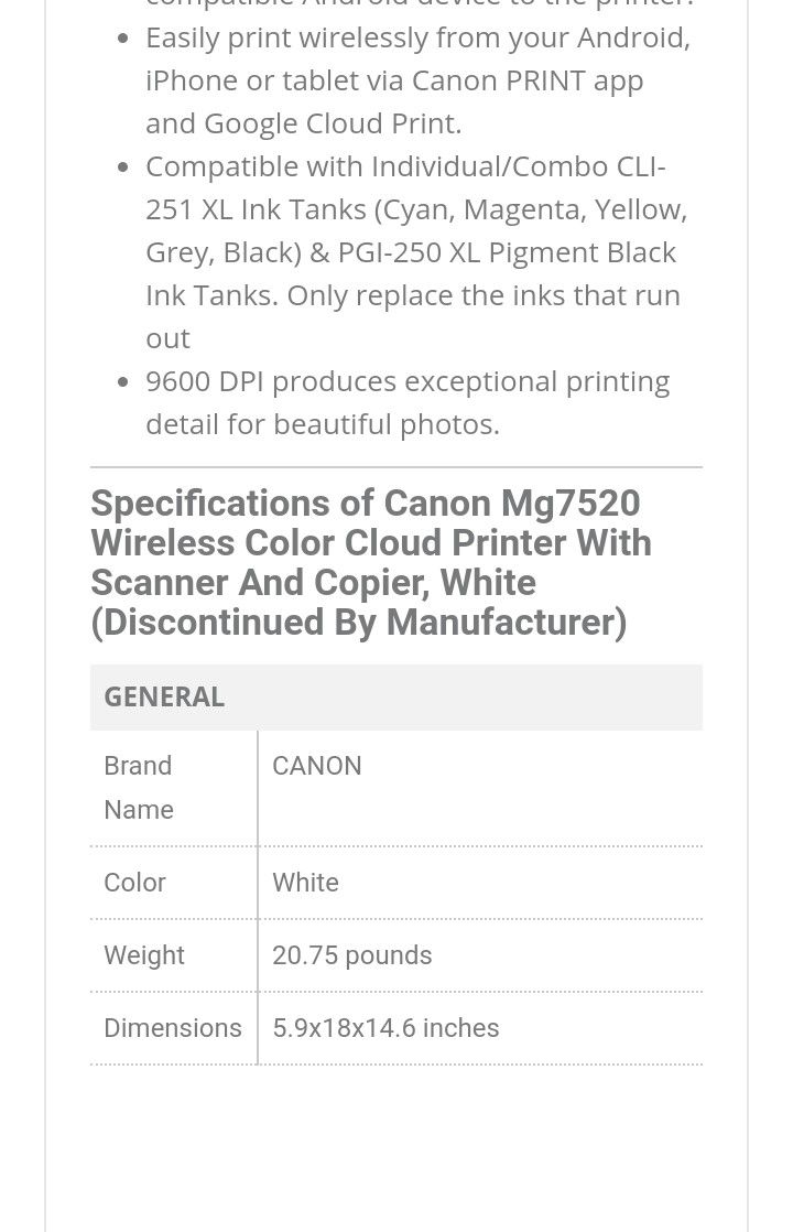 Canon Pixma MG7520 Wireless All In One Printer With Tons Of Ink