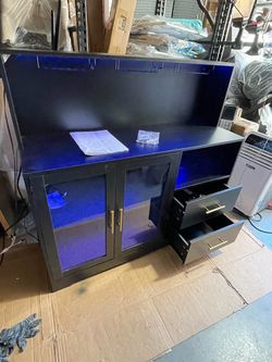 Black BAR WINES CABINET with LED Lights and Storage