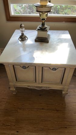Marble end table, French , cream in great shape