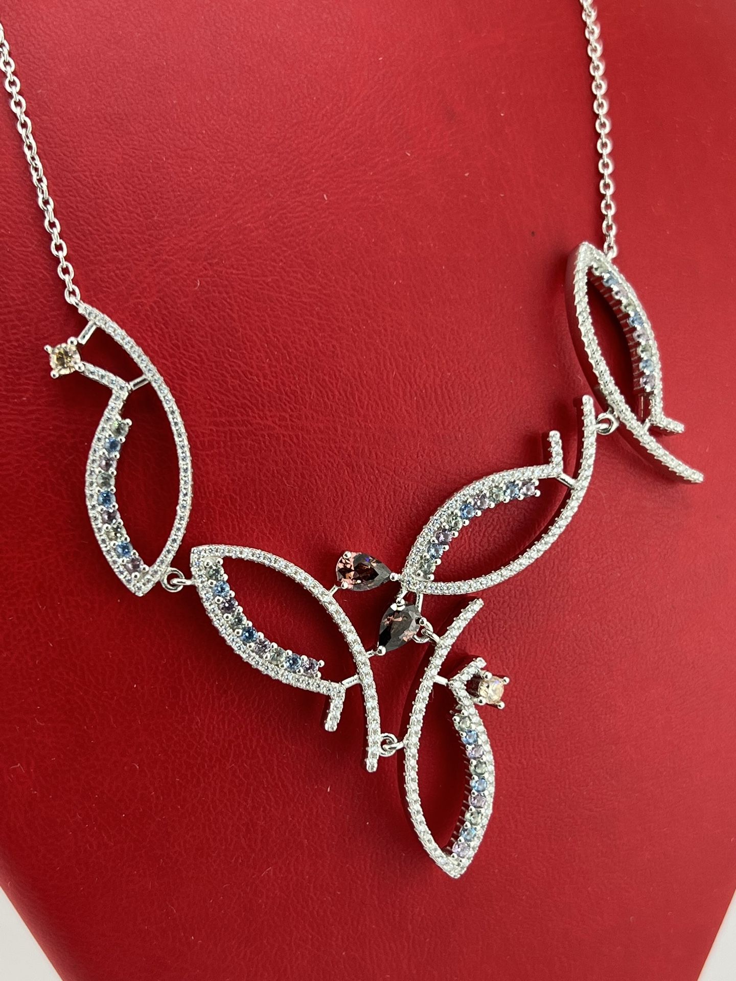 New 925 Sterling Silver Multi Stone Color Necklace