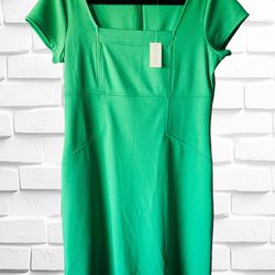 Ann Taylor Women’s Size 6 Square Neck Green Sheath Dress With Bi-Stretch • NWT