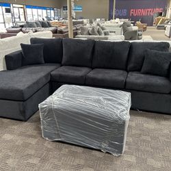 New Black Sectional And Ottoman