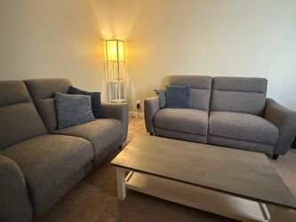 Gray/ blue Reclining Sofa & Loveseat Set – Excellent Condition