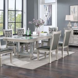 Brand New Silver & Grey 7pc Formal Dining Table Set