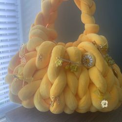 Hand knitted yellow chunky purse/bag