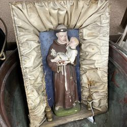 Antique Saint Anthony Chalkware Statue