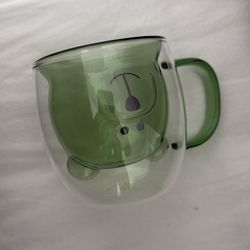 glass green bear mug