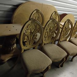 Ashley Furniture Double Pedestal Dining Table, 6 Chairs, Protector Pads 