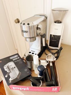 DēLonghi DEDICA Espresso Machine & Baratza Coffee Grinder.