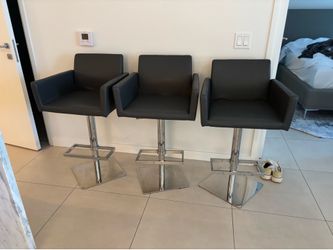 Set of 3 Modani Contemporary Dark Gray & Chrome Barstools - Adjustable Height