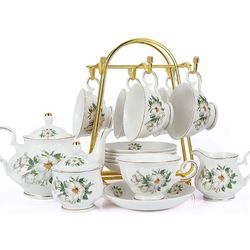 CHENP.HMC Porcelain Tea Set Tea Cup Set 22-Piece Porcelain Ceramic Coffee Tea Gift Sets Cups Saucer Service for 6 Teapot Sugar Bowl Creamer Pitcher an