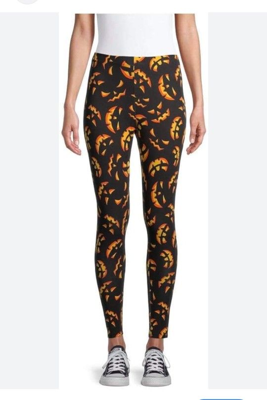 NOBO Halloween Jack-O'-Lantern Print Leggings Spooky Black Stretch Leggings