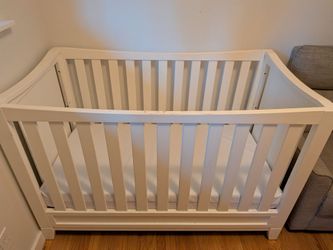 White Wooden Baby Crib with Mattress