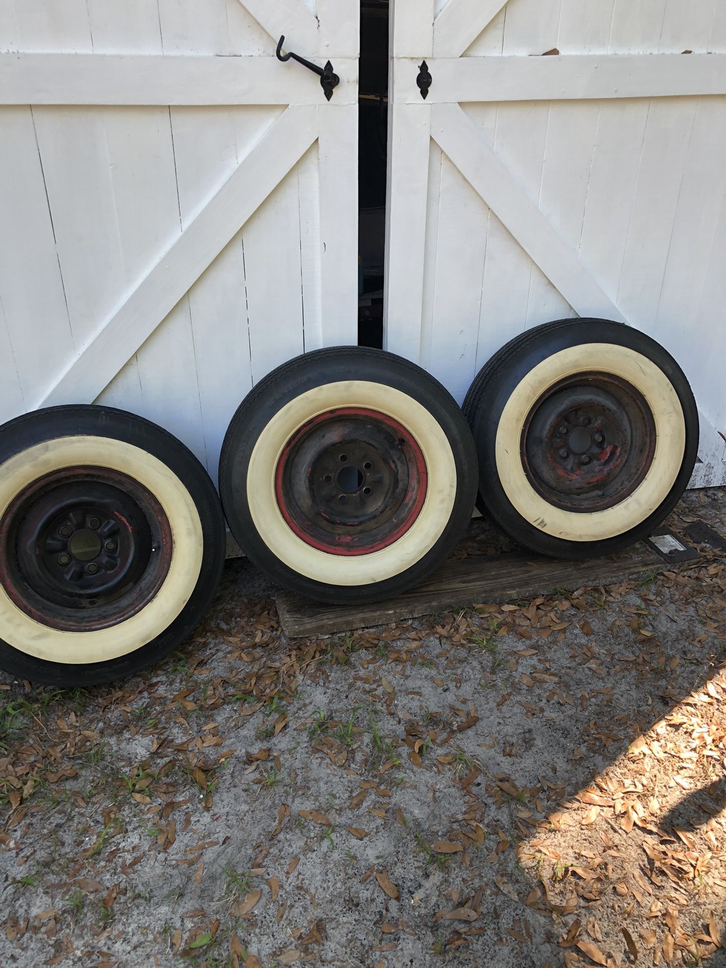 Three 14 Inch Wide Whitewall Tires