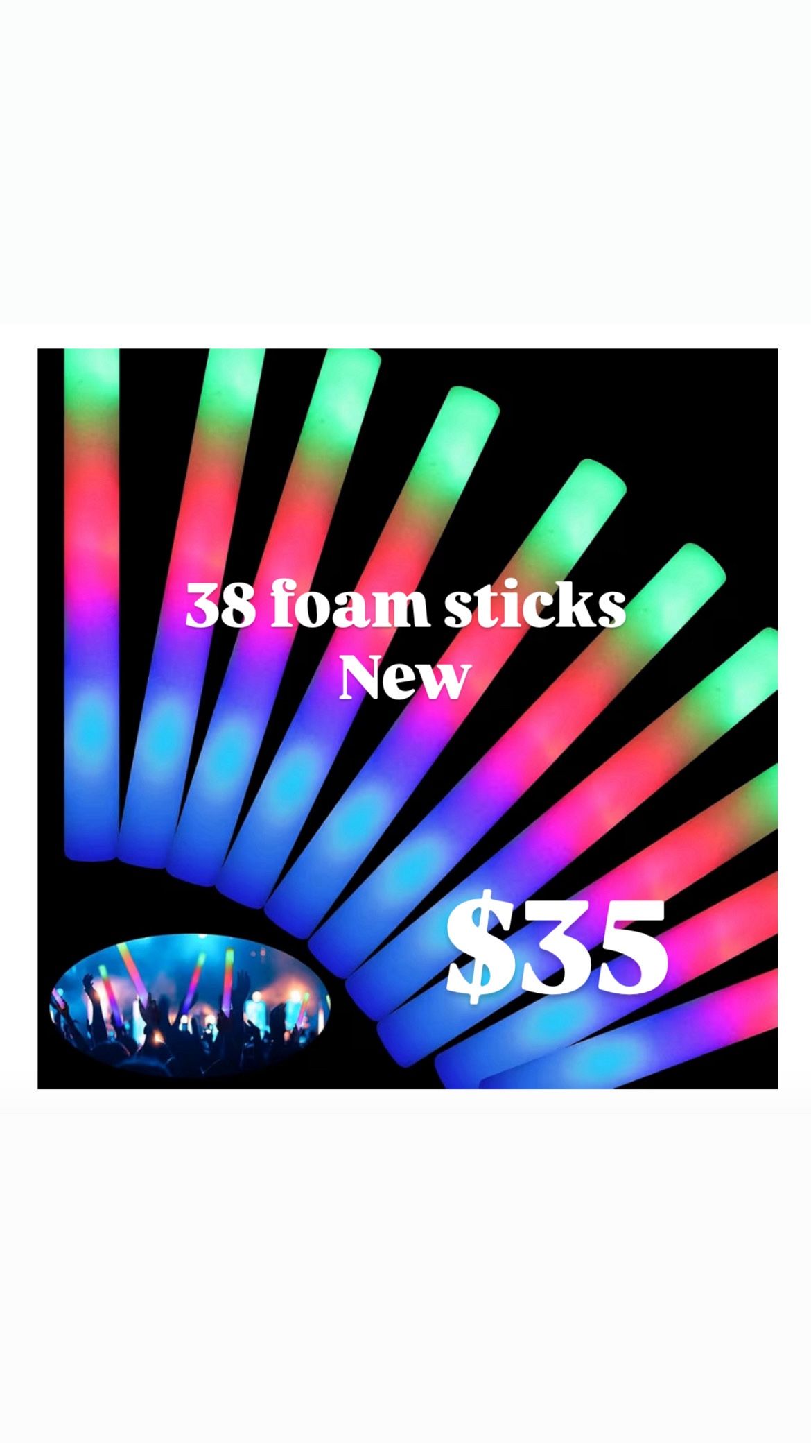 38 PCS Foam Glow Sticks with 3 Modes Colorful Flashing, Foam Light Up Sticks, LED Light Sticks, Glow Sticks Party Pack for Halloween, New Year, Weddin