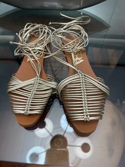 Zara Gold Strappy Lace-Up Flat Sandals