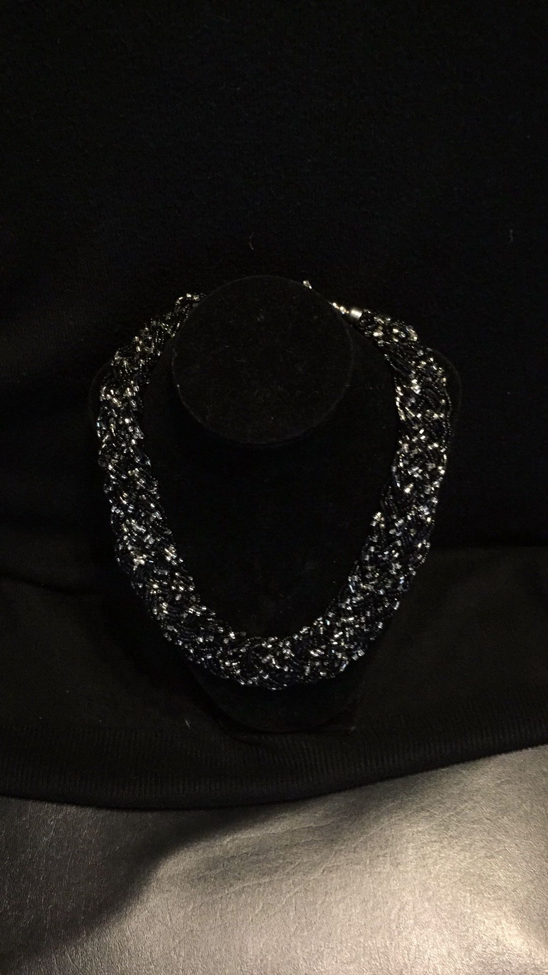 Black and Silver woven bib necklace