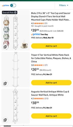 NEW 36'' x 5'' Tea Cup and Saucer Display Stand 4 Tiers Vertical Wall Mounted Cups Plate Holder