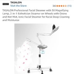 TASALON Professional Facial Steamer with 5X Magnifying Lamp, 2-in-1 Esthetician Steamer on Wheels with Ozone and Hot Mist, Ionic Facial Steamer for Fa