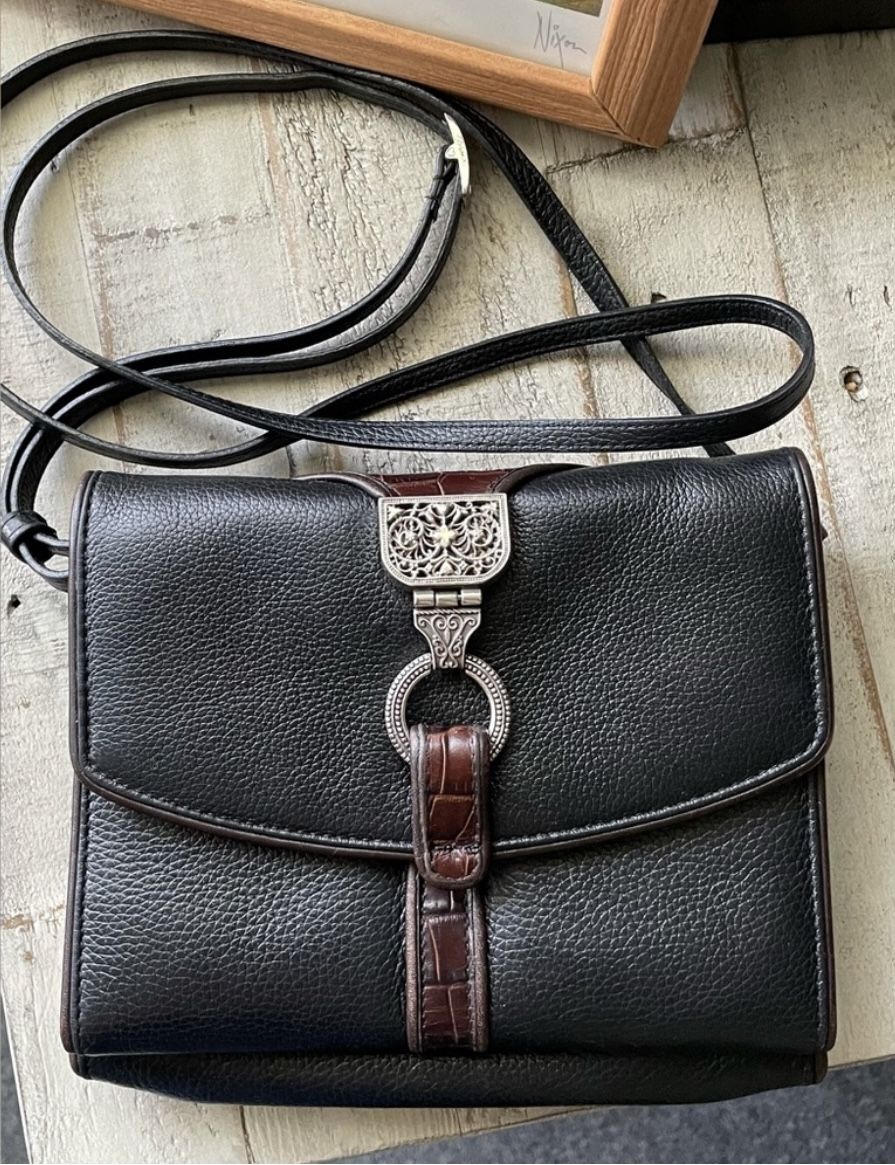 Brighton Nepal Organizer - Leather Crossbody -Black/Brown -Cleaned & Conditioned