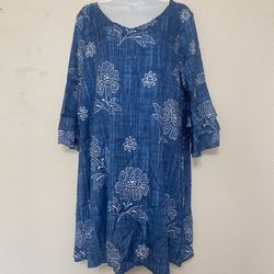 Denim Blue Flowy Tunic Dress (Size: L)